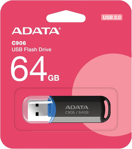 Adata 64Gb Usb2.0 Flash Drive C906 Black, Integral Strap Mount