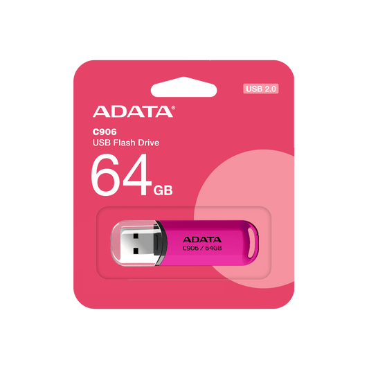 Adata 64Gb Usb2.0 Flash Drive C906 Pink, Integral Strap Mount